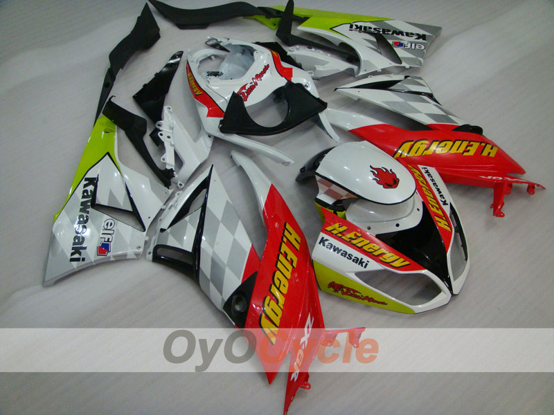 Injection Fairing kit for 09-12 NINJA ZX-6R - Red, White - H.Energy #OYO87901986