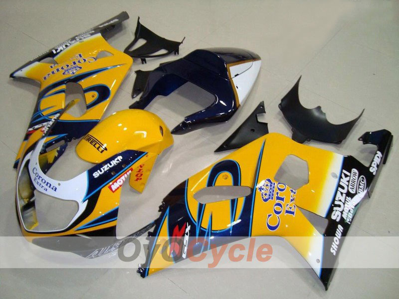 Injection Fairing kit for 01-03 GSX R600 - Yellow, Blue - Corona, MOTUL #OYO87901032 Main image