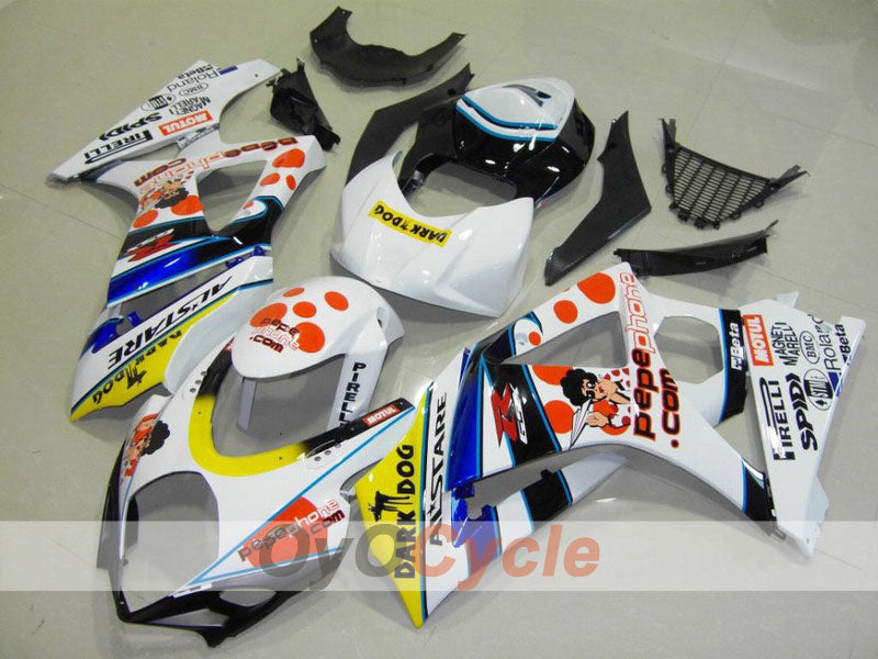 Injection Fairing kit for 07-08 GSX R1000 - White, Black - Dark Dog, MOTUL #OYO87902086 Main image