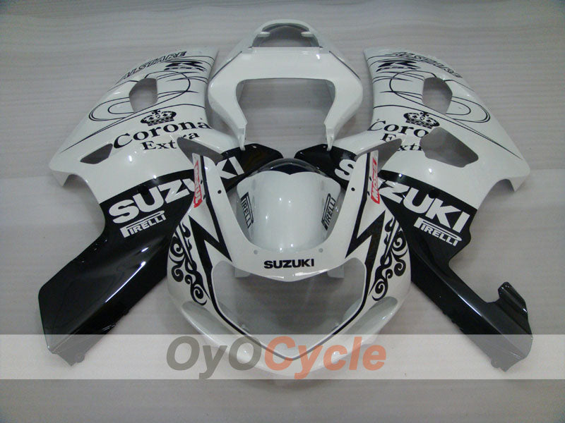 Injection Fairing kit for 01-03 GSX R600 - White, Black - Corona, MOTUL #OYO87905115