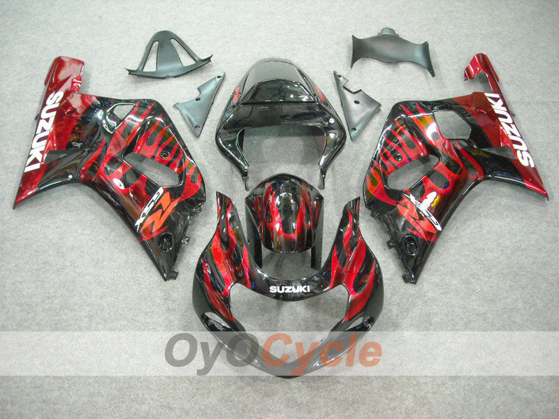 Injection Fairing kit for 01-03 GSX R600 - Red, Black - Flame #OYO87901041 Main image