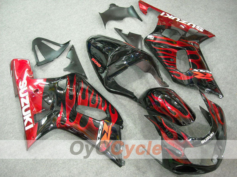 Injection Fairing kit for 01-03 GSX R600 - Red, Black - Flame #OYO87901041 Secondary image