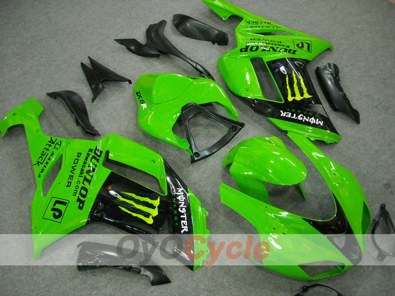 Injection Fairing kit for 07-08 NINJA ZX-6R - Green, Black - Monster #OYO87901943 Main image