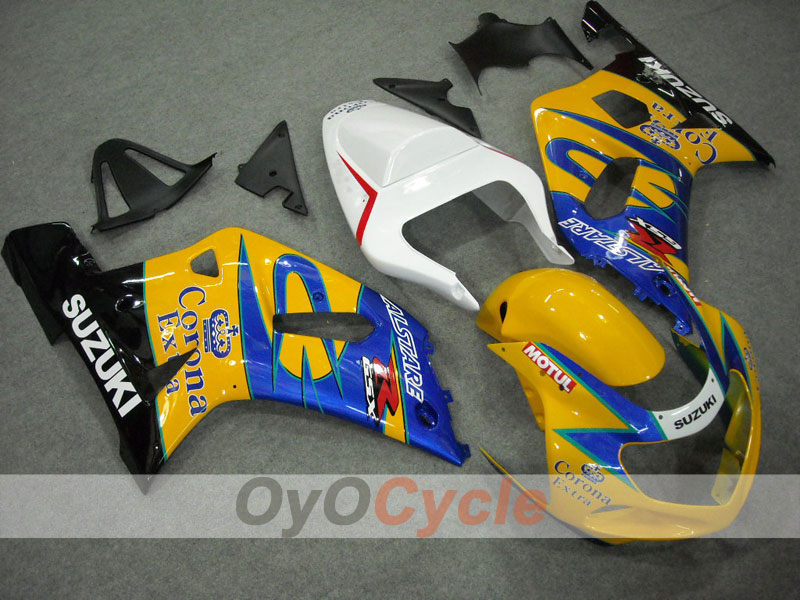 Injection Fairing kit for 01-03 GSX R600 - Yellow, Blue - Corona, MOTUL #OYO87901031 Main image
