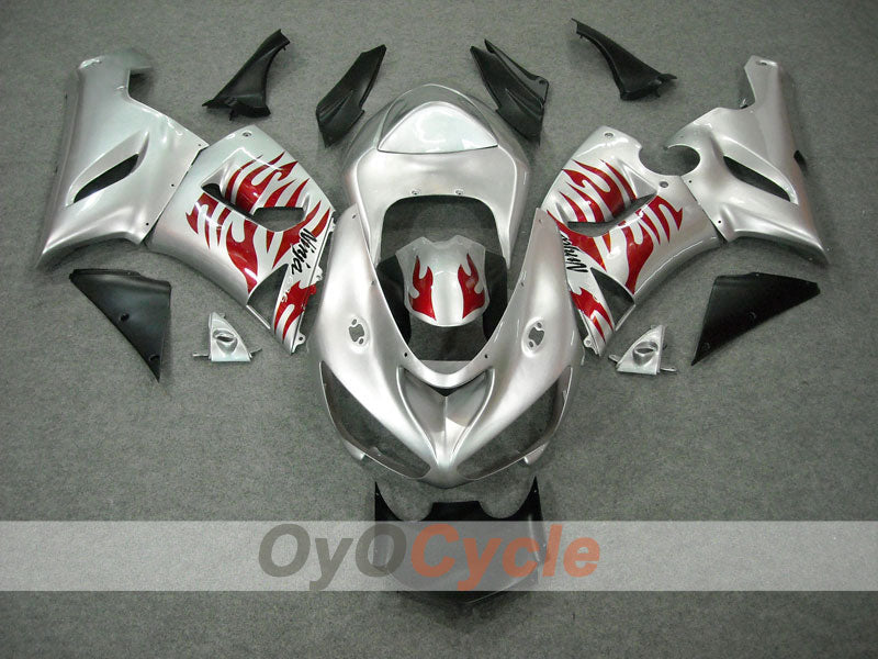 Injection Fairing kit for 05-06 NINJA ZX-6R - Red, Silver - Flame #OYO87901864