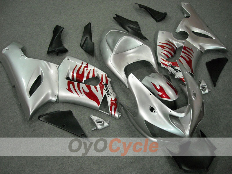 Injection Fairing kit for 05-06 NINJA ZX-6R - Red, Silver - Flame #OYO87901864 Main image
