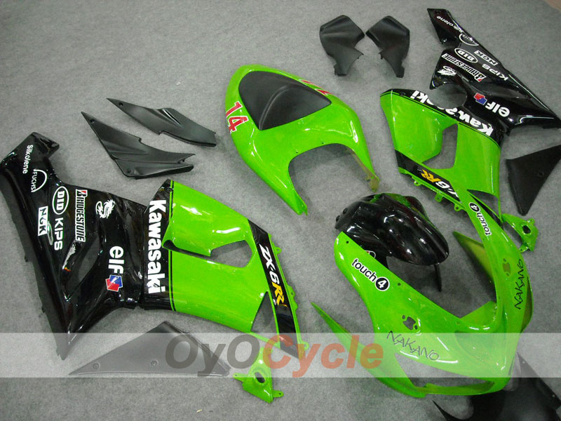 Injection Fairing kit for 05-06 NINJA ZX-6R - Green, Black - Nakano #OYO87901887 Main image