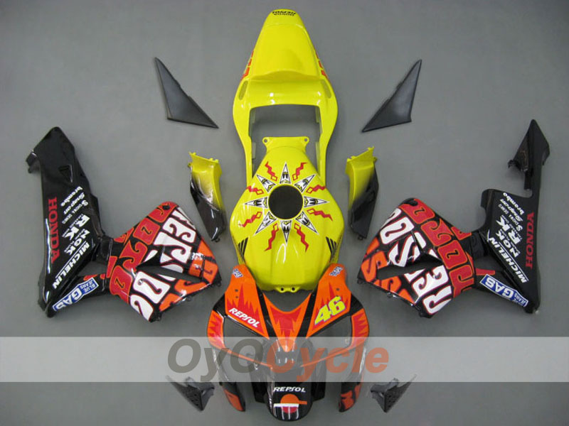 Injection Fairing kit for 03-04 CBR600RR - Yellow, Black - Rossi #OYO87902538 Main image