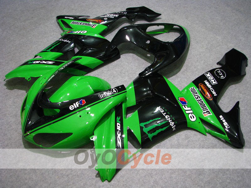Injection Fairing kit for 06-07 NINJA ZX-10R - Green, Black - Monster #OYO87901628 Main image