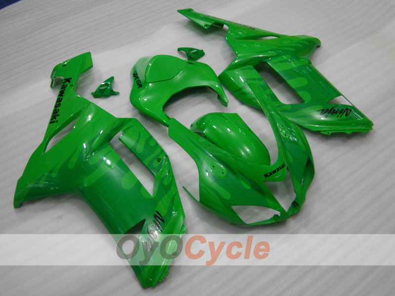 Injection Fairing kit for 07-08 NINJA ZX-6R - Green - Flame #OYO87901932 Main image