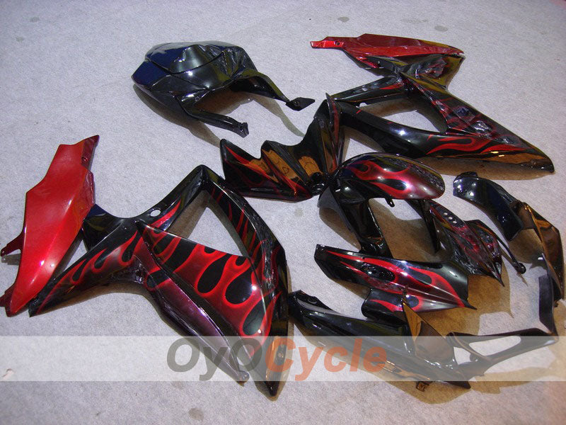 Injection Fairing kit for 08-10 GSX R600 - Red, Black - Flame #OYO87901633
