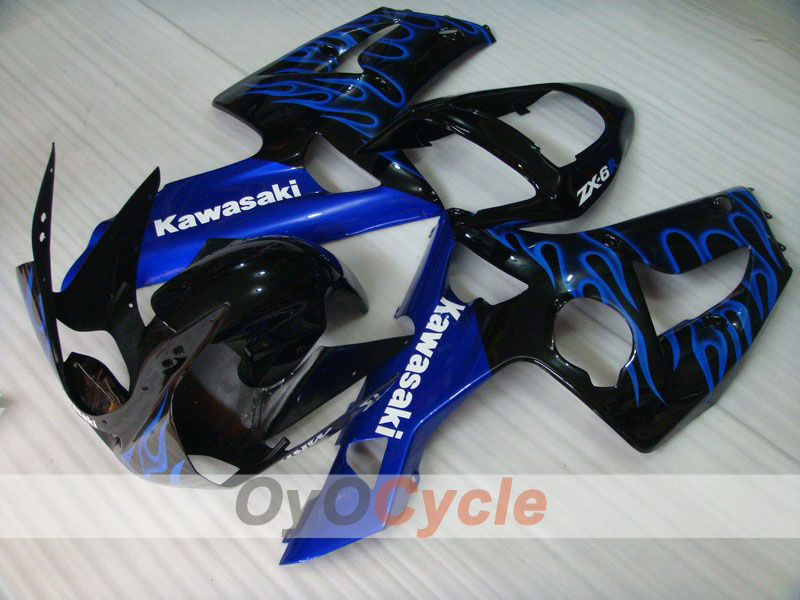 Injection Fairing kit for 03-04 NINJA ZX-6R - Blue, Black - Flame #OYO87901801