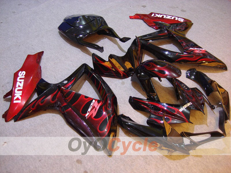 Injection Fairing kit for 08-10 GSX R600 - Red, Black - Flame #OYO87901635
