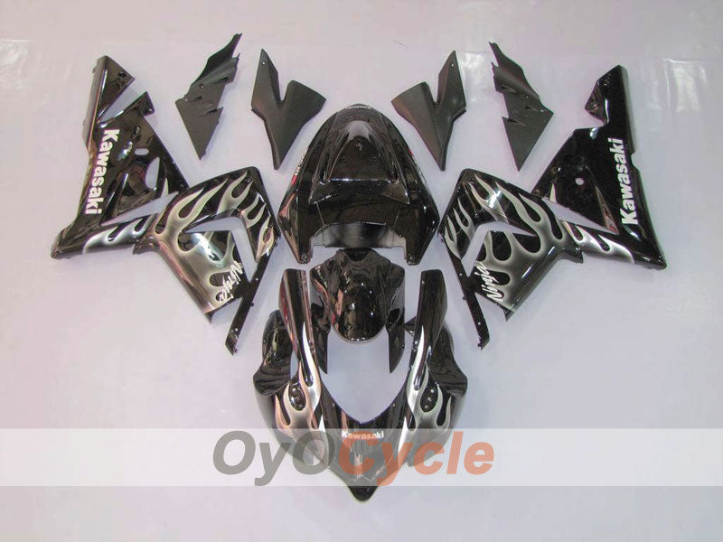 Injection Fairing kit for 04-05 NINJA ZX-10R - Black, Silver - Flame #OYO87902819 Main image
