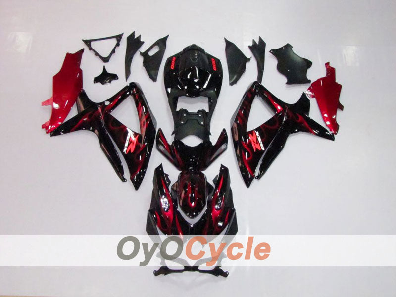 Injection Fairing kit for 08-10 GSX R600 - Red, Black - Flame #OYO87901624 Main image