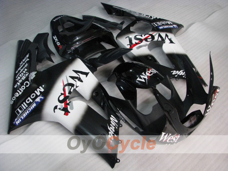 Injection Fairing kit for 03-04 NINJA ZX-6R - White, Black - West #OYO87901821
