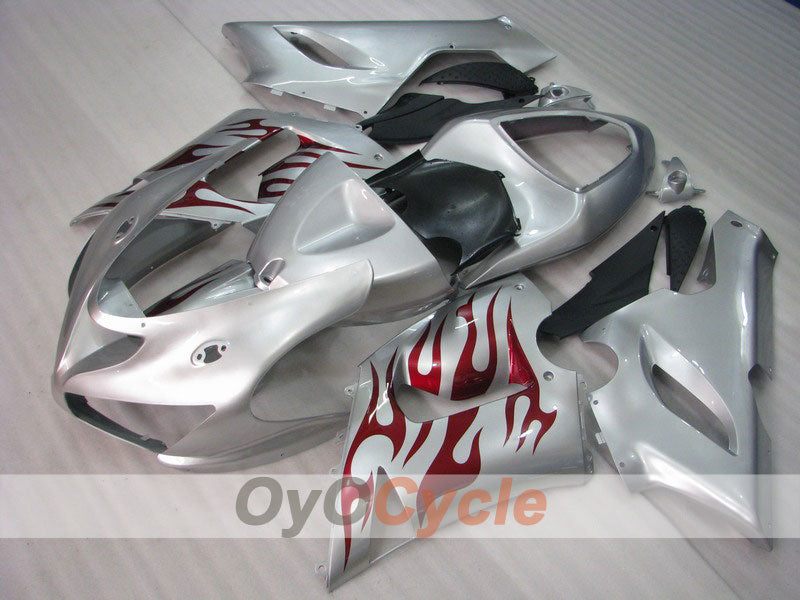 Injection Fairing kit for 05-06 NINJA ZX-6R - Red, Silver - Flame #OYO87901870 Main image