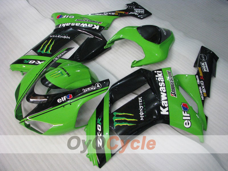 Injection Fairing kit for 07-08 NINJA ZX-6R - Green, Black - Monster #OYO87901961 Main image