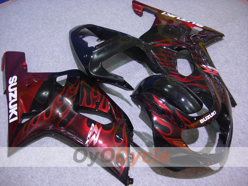 Injection Fairing kit for 00-03 GSX R750 - Red, Black - Flame #OYO87901052 Main image