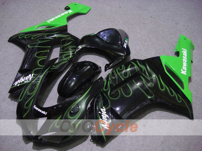 Injection Fairing kit for 07-08 NINJA ZX-6R - Green, Black - Flame #OYO87901940 Main image