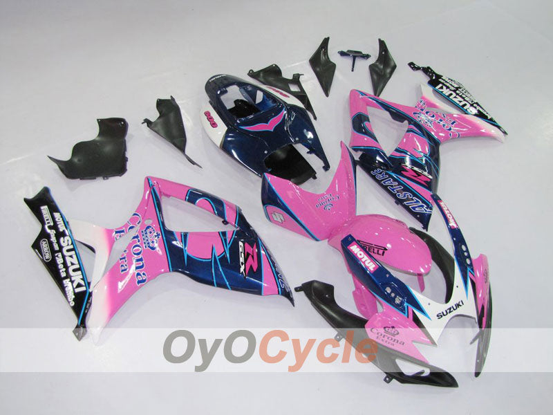 Injection Fairing kit for 06-07 GSX R600 - Black, Pink - Corona, MOTUL #OYO87901433 Main image