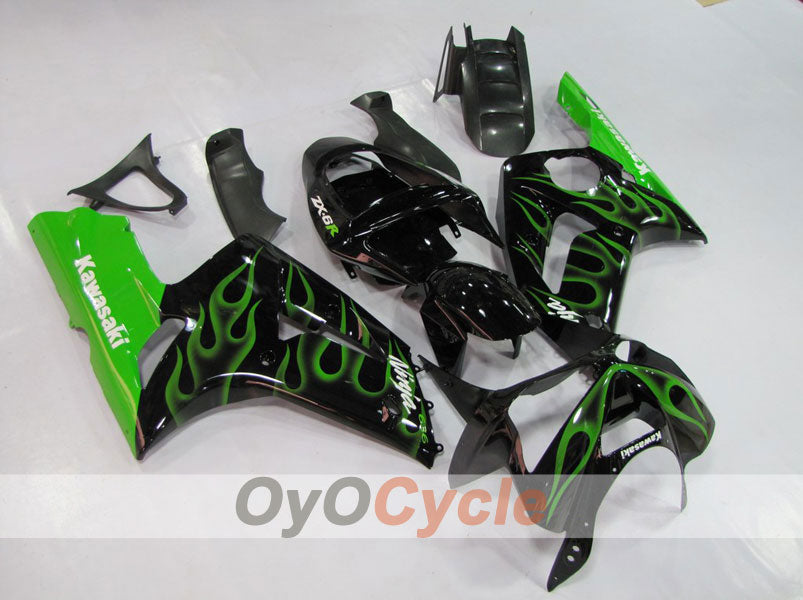 Injection Fairing kit for 03-04 NINJA ZX-6R - Green, Black - Flame #OYO87901795