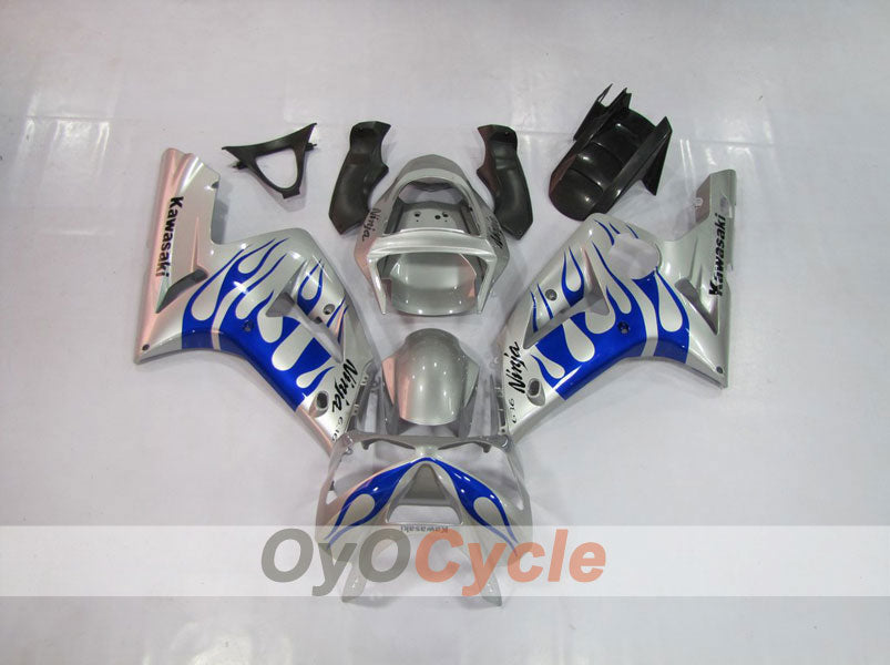 Injection Fairing kit for 03-04 NINJA ZX-6R - Blue, Silver - Flame #OYO87901797