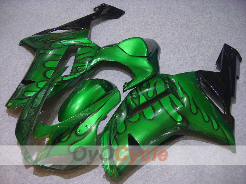 Injection Fairing kit for 07-08 NINJA ZX-6R - Green, Black - Flame #OYO87901935