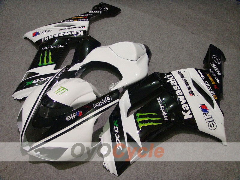 Injection Fairing kit for 07-08 NINJA ZX-6R - White, Black - Monster #OYO87901952
