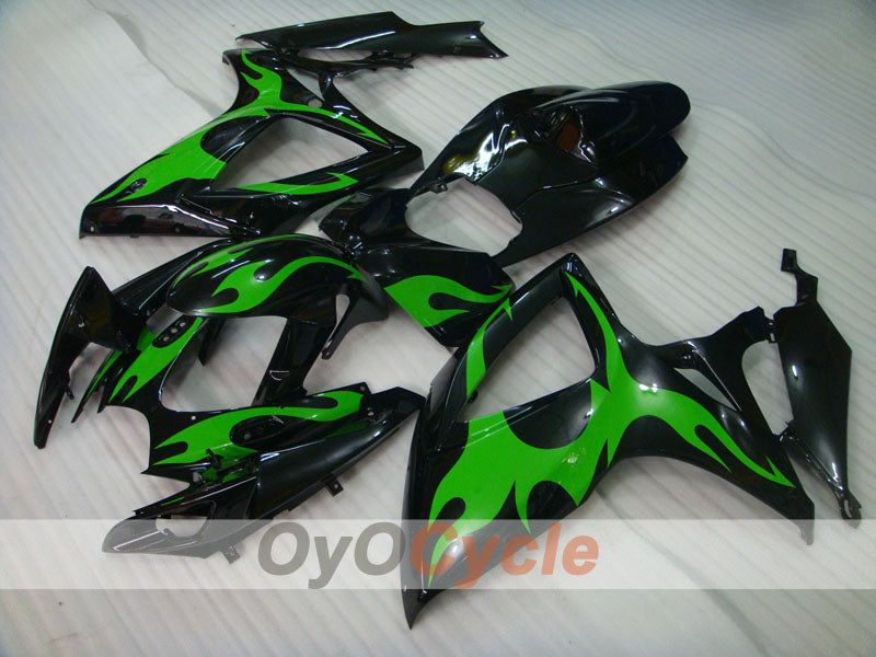 Injection Fairing kit for 06-07 GSX R600 - Green, Black - Flame #OYO87901500 Main image