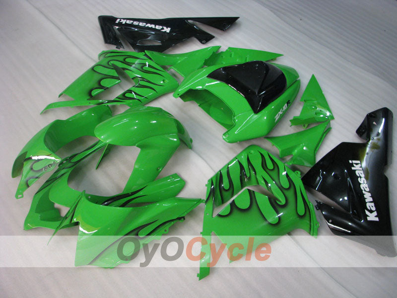 Injection Fairing kit for 04-05 NINJA ZX-10R - Green, Black - Flame #OYO87901536 Main image