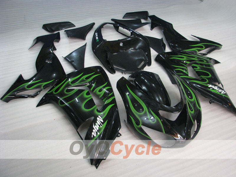 Injection Fairing kit for 06-07 NINJA ZX-10R - Green, Black - Flame #OYO87901610 Main image