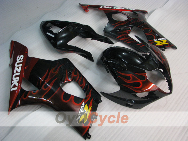 Injection Fairing kit for 03-04 GSX R1000 - Red, Black - Flame #OYO87901834 Main image