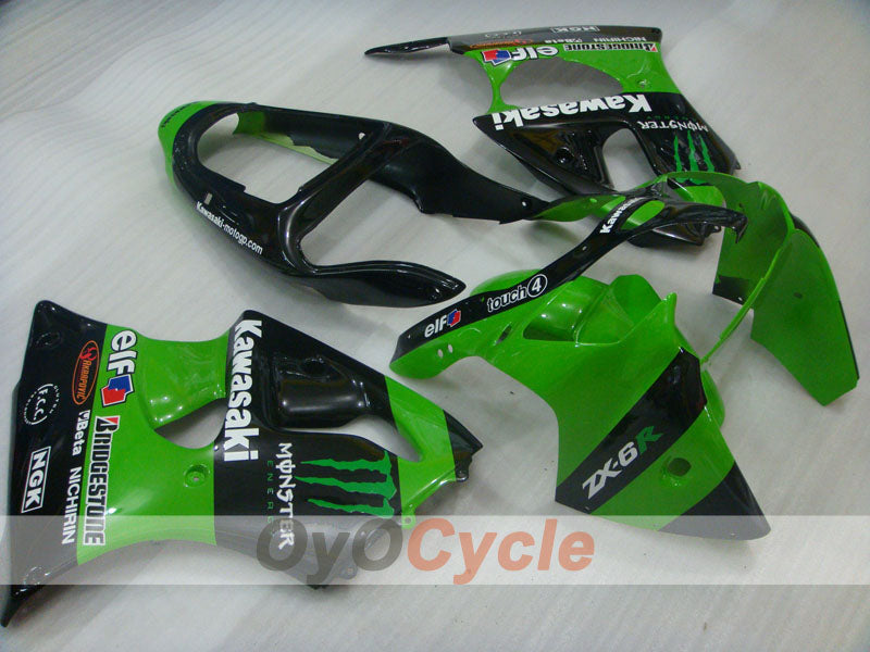 Injection Fairing kit for 00-02 NINJA ZX-6R - Green, Black - Monster #OYO87906036 Main image