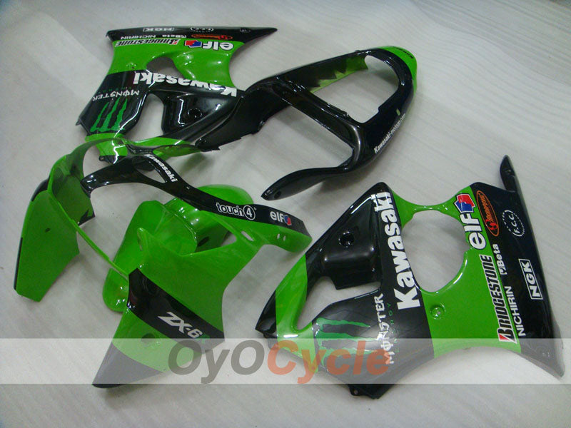 Injection Fairing kit for 00-02 NINJA ZX-6R - Green, Black - Monster #OYO87906036