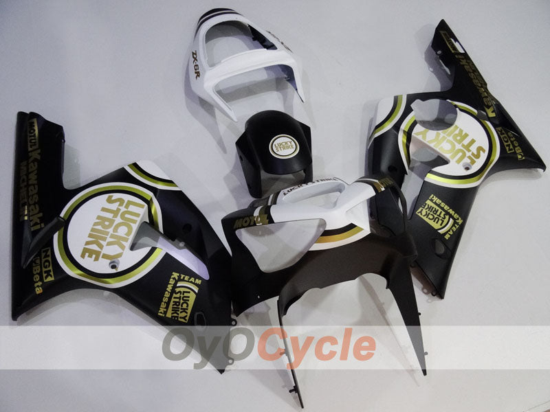 Injection Fairing kit for 03-04 NINJA ZX-6R - White, Black - Lucky Strike #OYO87906041 Main image