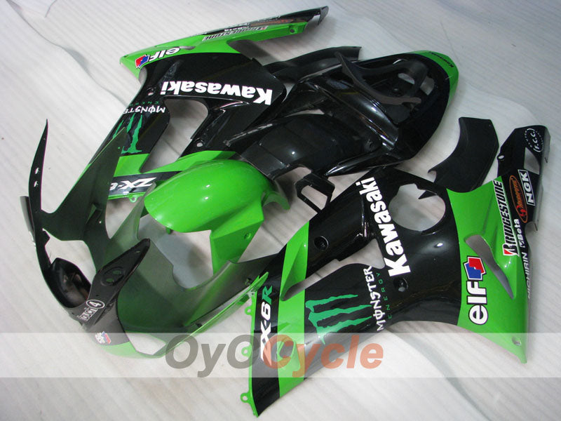 Injection Fairing kit for 03-04 NINJA ZX-6R - Green, Black - Monster #OYO87906043 Main image
