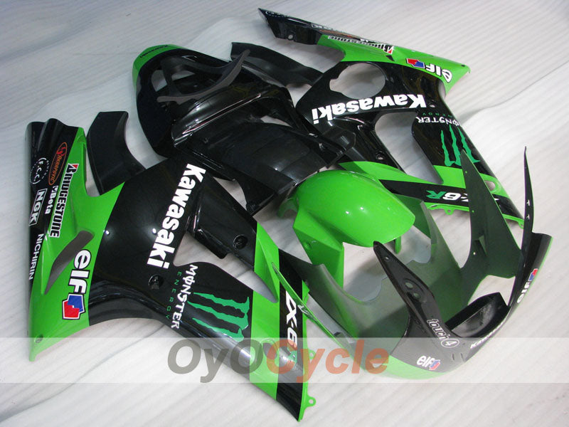 Injection Fairing kit for 03-04 NINJA ZX-6R - Green, Black - Monster #OYO87906043