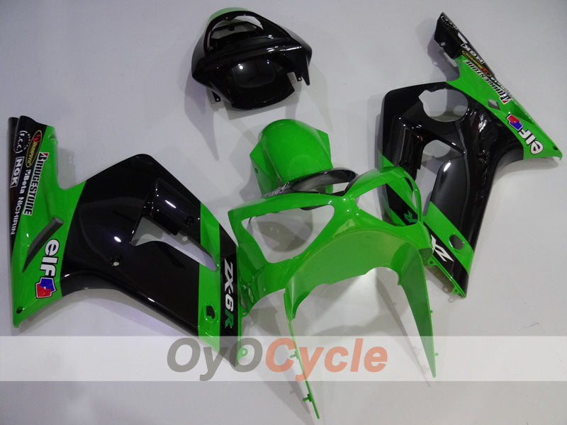 Injection Fairing kit for 03-04 NINJA ZX-6R - Green, Black - Nakano #OYO87906046 Main image