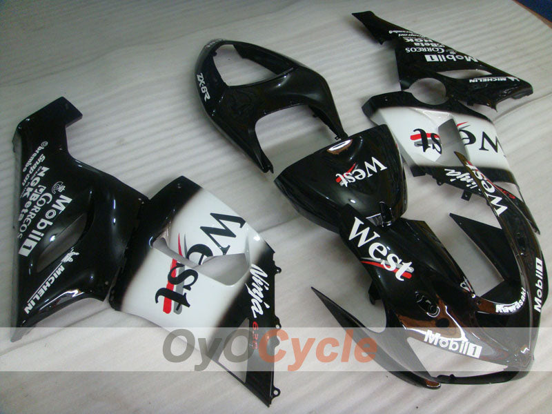Injection Fairing kit for 05-06 NINJA ZX-6R - White, Black - West #OYO87906055