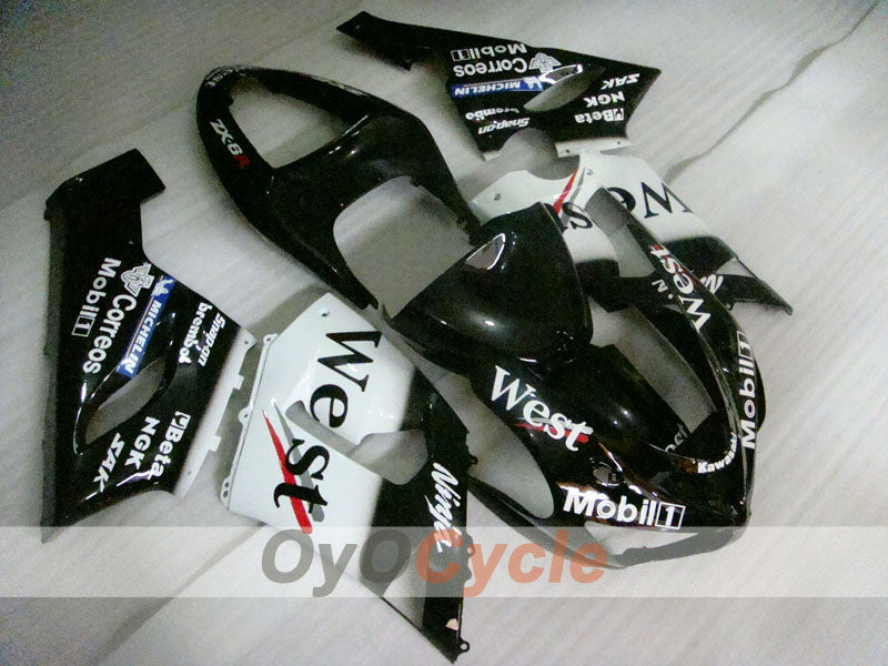 Injection Fairing kit for 05-06 NINJA ZX-6R - White, Black - West #OYO87906056 Main image
