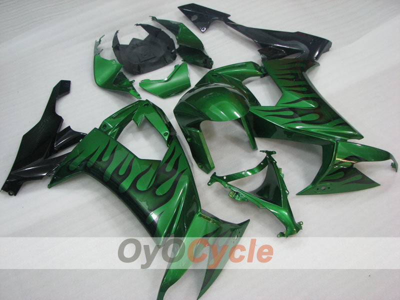 Injection Fairing kit for 08-10 NINJA ZX-10R - Green, Black - Flame #OYO87906100 Main image