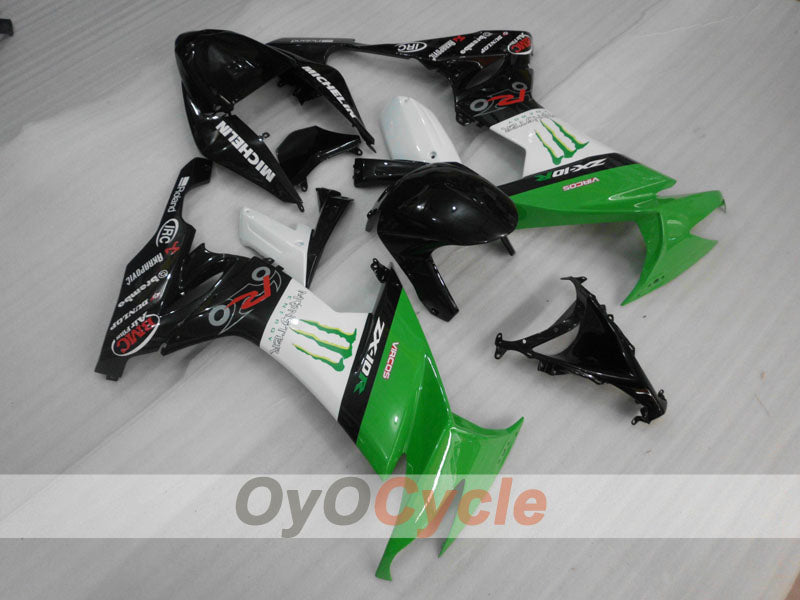 Injection Fairing kit for 08-10 NINJA ZX-10R - Green, White, Black - Monster #OYO87906104 Main image
