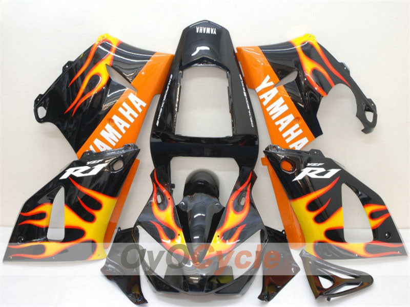 Injection Fairing kit for 00-01 YZF-R1 - Yellow, Black - Flame #OYO87900766 Main image