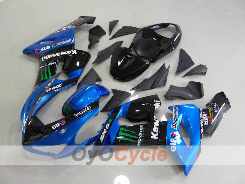 Injection Fairing kit for 05-06 NINJA ZX-6R - Blue, Black - Monster #OYO87901883 Main image
